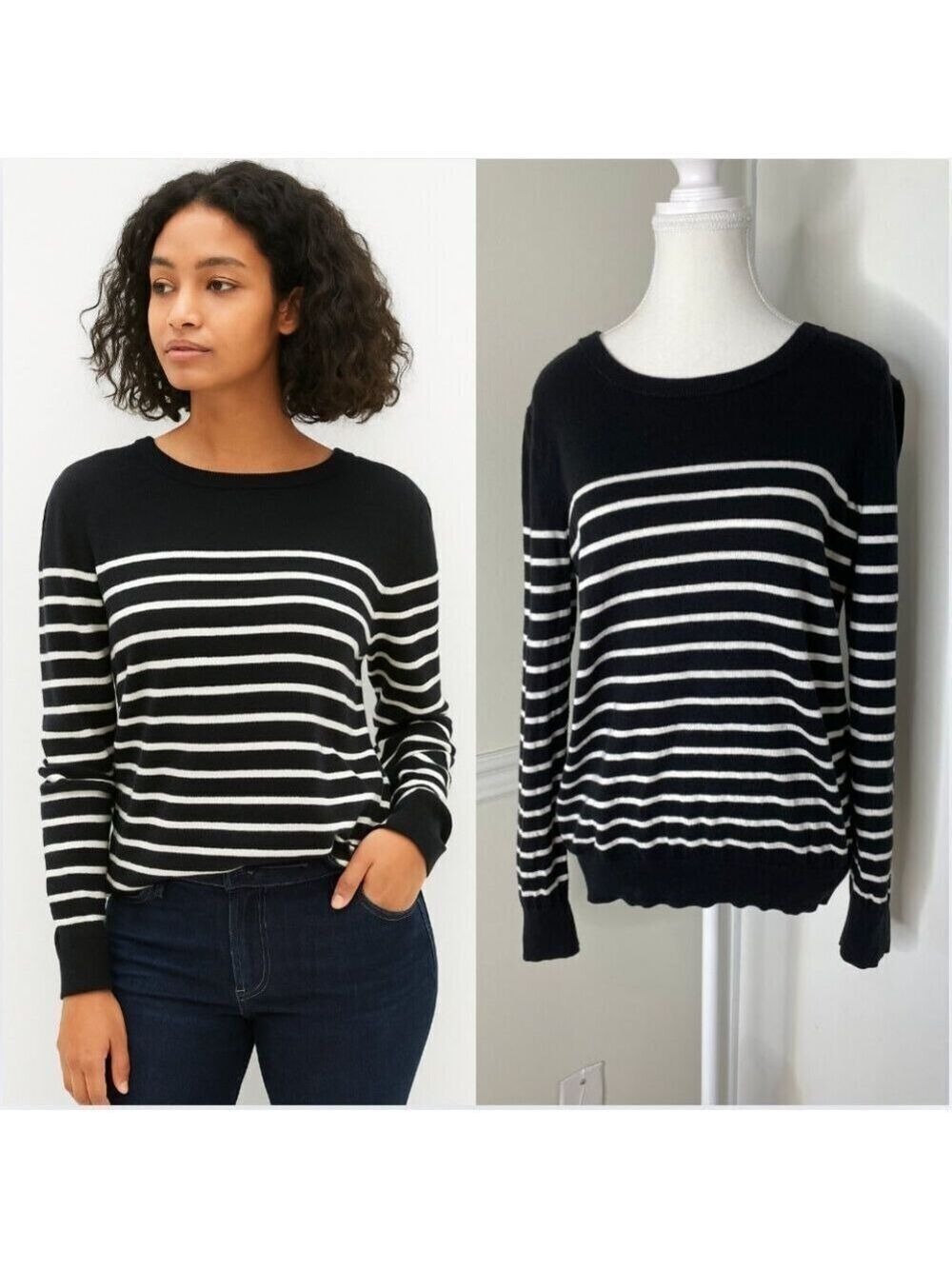 Gap Lightweight Knit Striped Crew Neck Sweater M